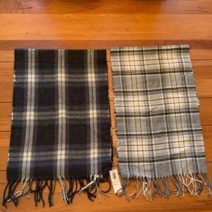 Plaid Fringe Scarf Set - Black and Gray